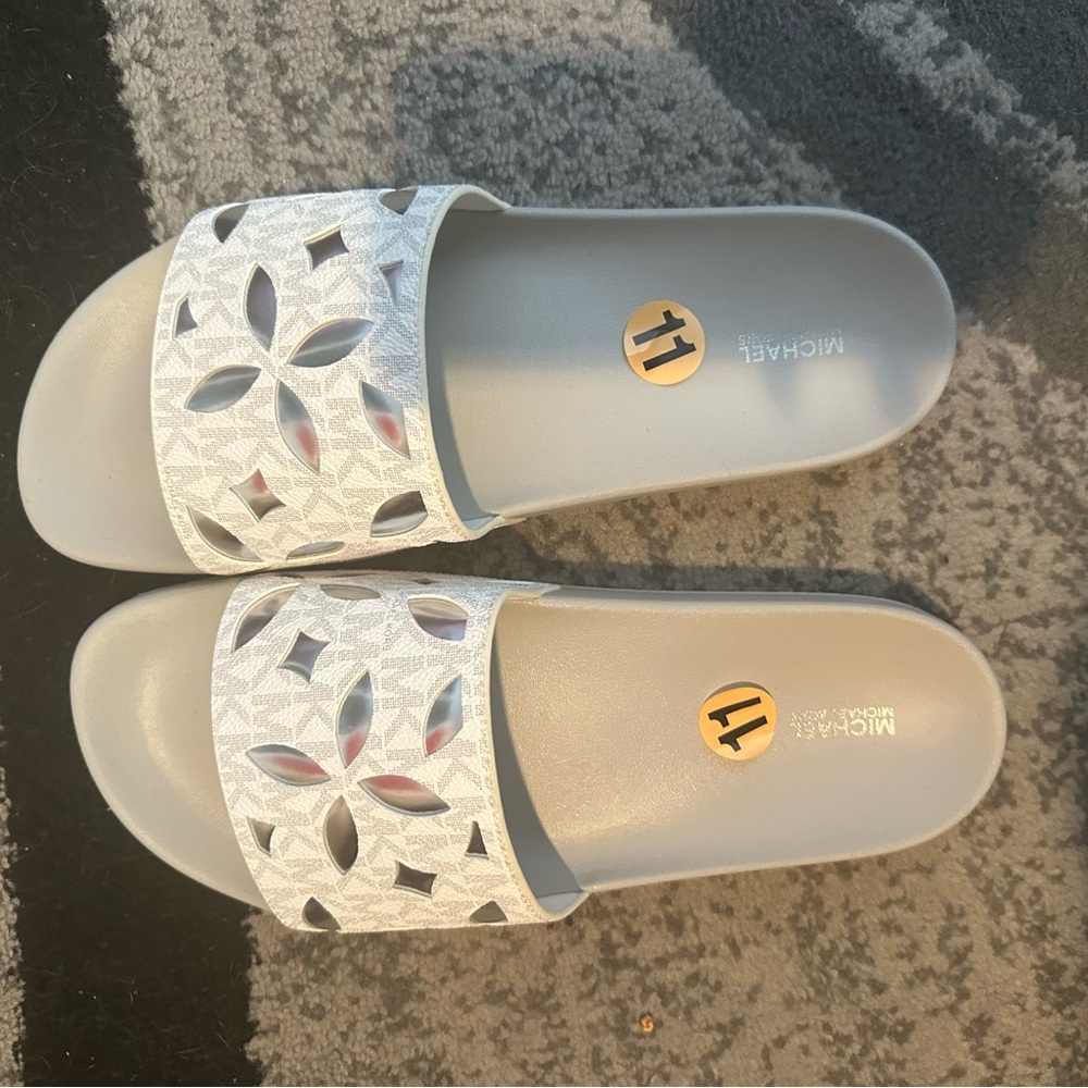 Michael Kors White Sandals with Intricate Cut-Out Design